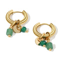 YACHAN 18K Gold Plated Green Natural Stone Stainless Steel Hoop Earrings for Women Luxury Charms Aesthetic Jewelry
