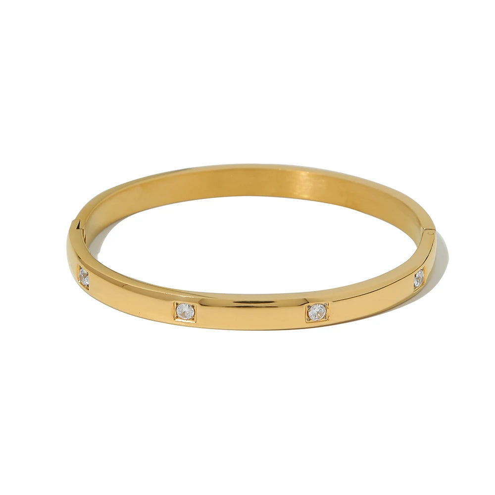 YACHAN Luxury 18K Gold Plated Zircon Crystal Stainless Steel Bracelets for Women Trend Simple Bangles Waterproof Jewelry
