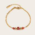 YACHAN 18K Gold Plated Stainless Steel Beaded Bracelet for Women Vintage Luxury Red Natural Stone Jewelry Waterproof
