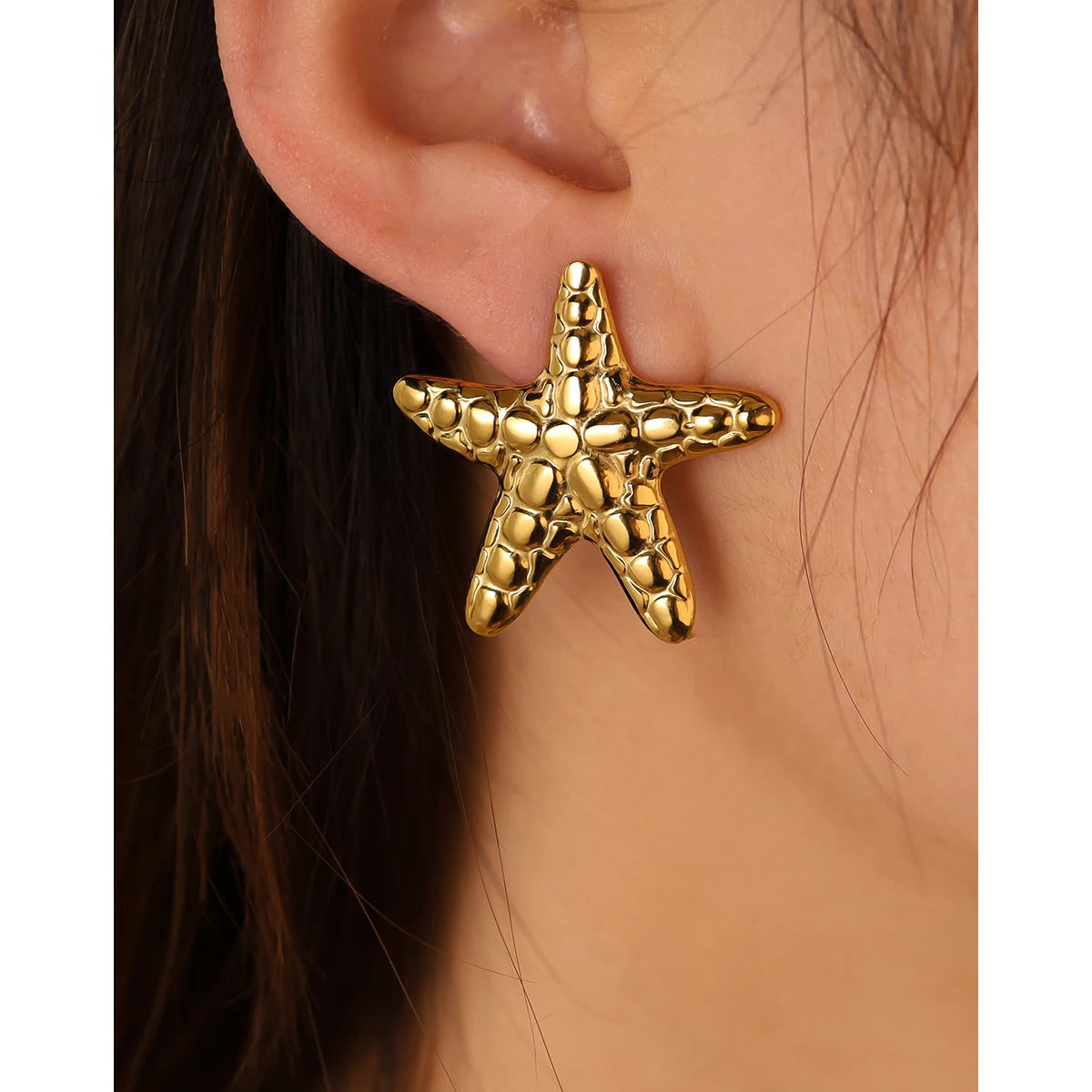 YACHAN Irregular Star Drop Earrings for Women Creative Metal Starfish 18K Gold Plated Statement Waterproof Jewelry