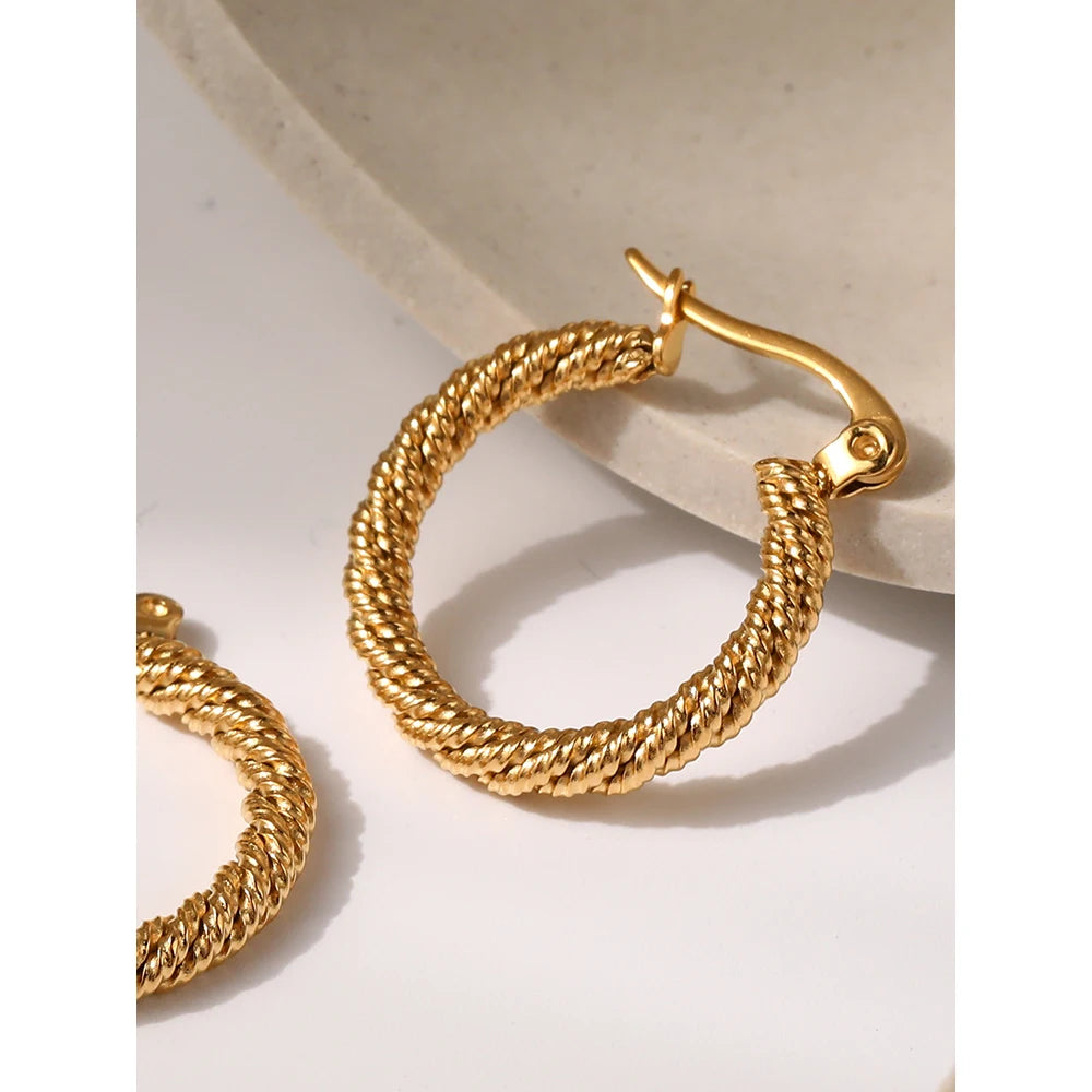 YACHAN 18K Gold Plated Stainless Steel Twisted Hoop Earrings for Women Trendy Ear Buckle Waterproof Jewelry