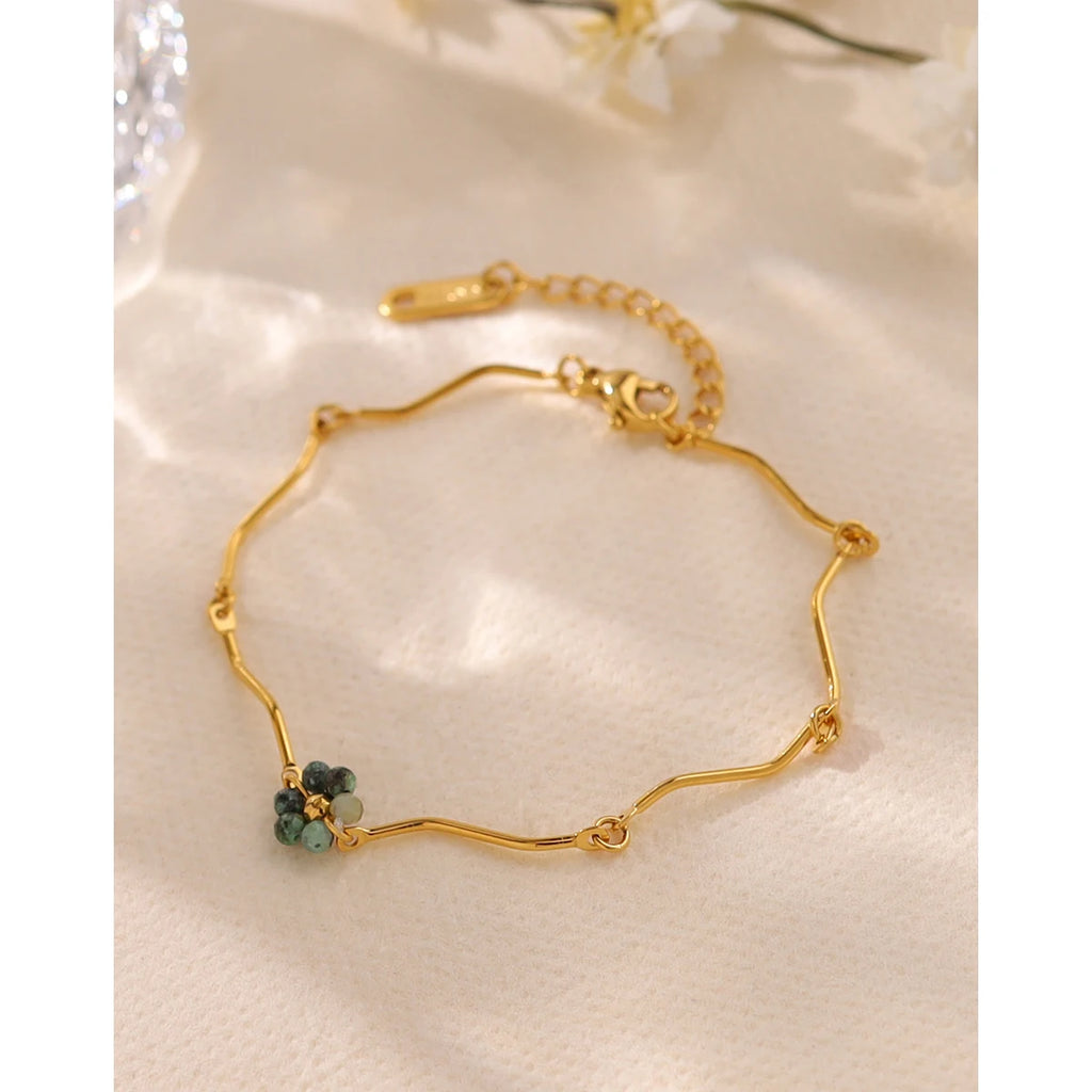 YACHAN 18K Gold Plated Stainless Steel Bracelet for Women Luxury Elegant Natural Stone Charms Trendy Jewelry Waterproof