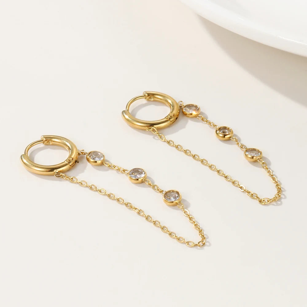 YACHAN 18K Gold Plated Stainless Steel Drop Earrings for Women Simple Cubic Zirconia Hoop Dangle Earring Trendy Jewelry Gift