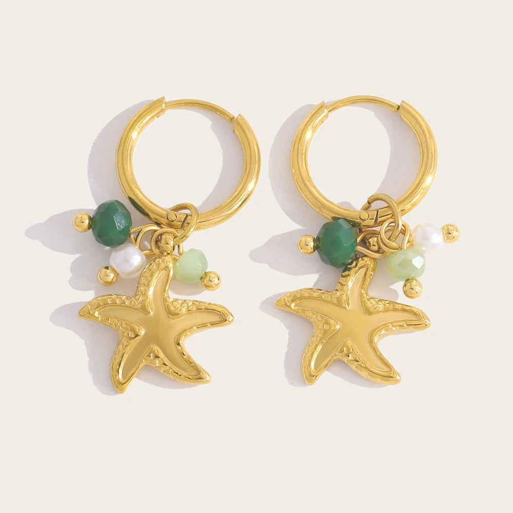 YACHAN New in Irregular Star Charm Stainless Steel Hoop Earrings for Women 18K Gold Plated Chic Trendy Waterproof Jewelry
