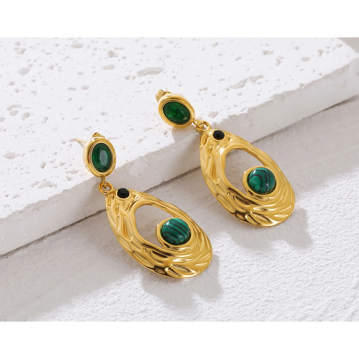 YACHAN Stainless Steel Luxury Green Stone Zircon Drop Earrings for Women Irregular Dangle Earring Aesthetic Jewelry