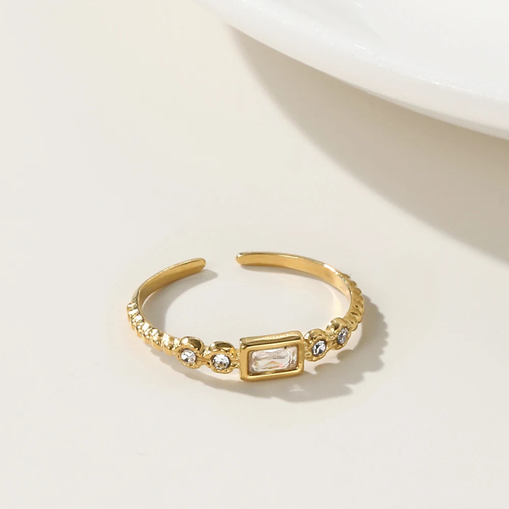 YACHAN Gold Plated Stainless Steel Fashion Classic Simple Zircon Crystal Rings for Women Wedding Jewelry
