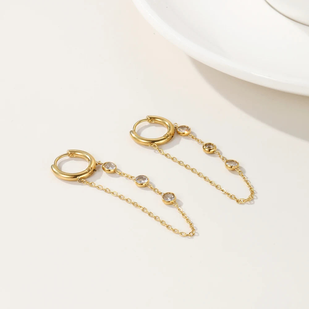 YACHAN 18K Gold Plated Stainless Steel Drop Earrings for Women Simple Cubic Zirconia Hoop Dangle Earring Trendy Jewelry Gift