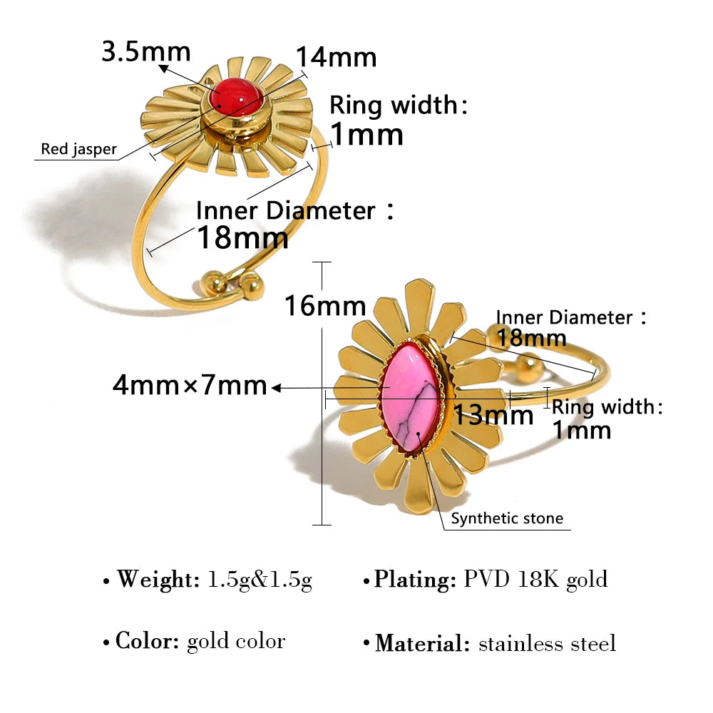 YACHAN Luxury Pink Natural Stone Stainless Steel Rings for Women Geometric Heart Flower Charming Chic Jewelry