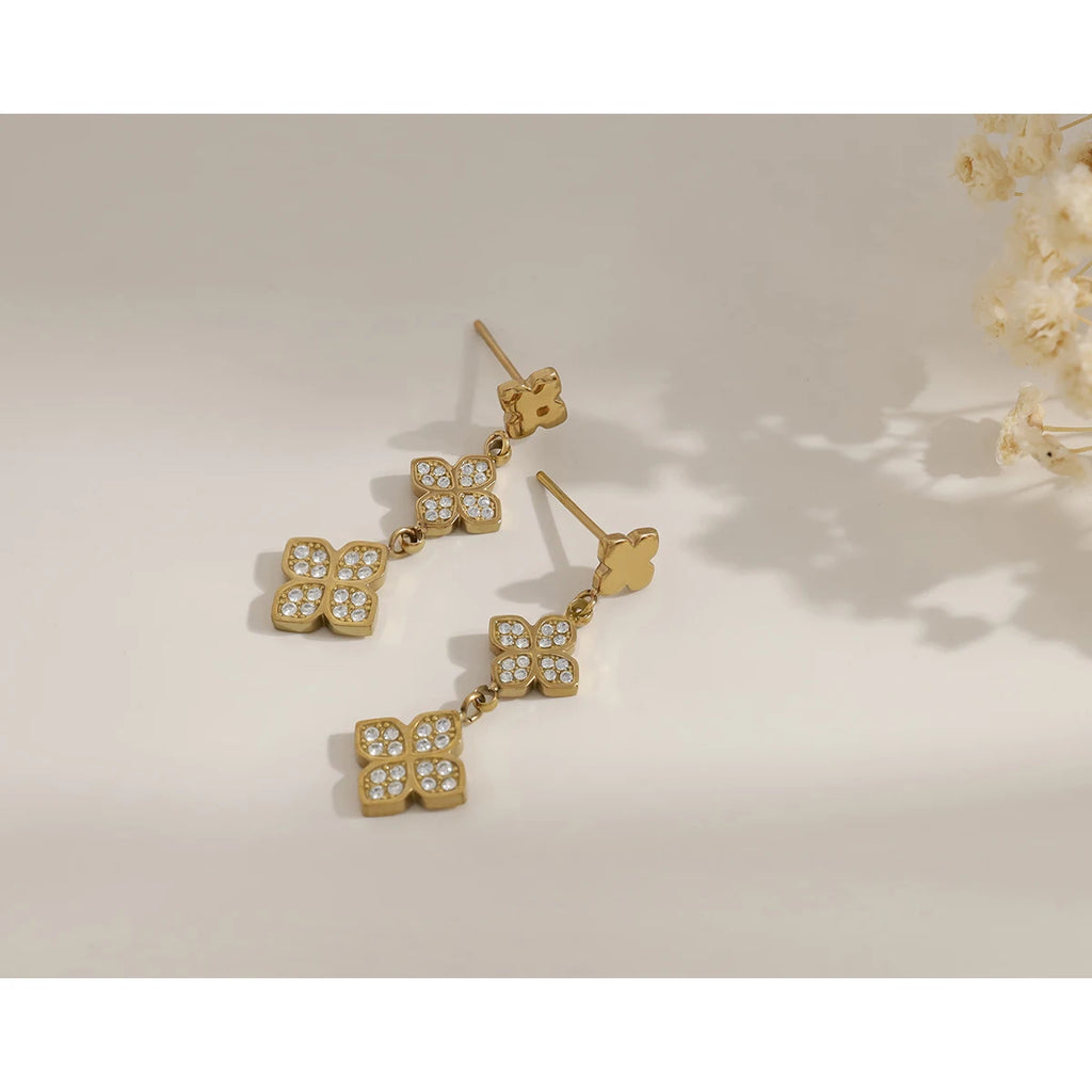 YACHAN Trendy Chic Cubic Zirconia Dangle Earrings for Women 18K PVD Gold Plated Stainless Steel High Quality Waterproof Jewelry