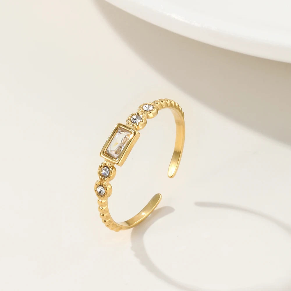 YACHAN Gold Plated Stainless Steel Fashion Classic Simple Zircon Crystal Rings for Women Wedding Jewelry