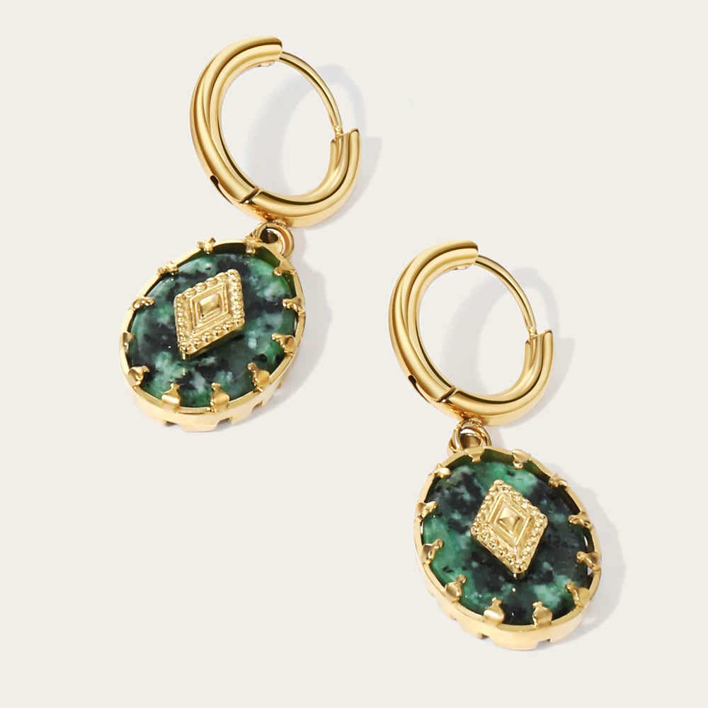 YACHAN Stainless Steel Drop Earrings for Women African Turquoise Natural Stone 18K Gold Plated Hoop Earring Trendy Jewelry Gift