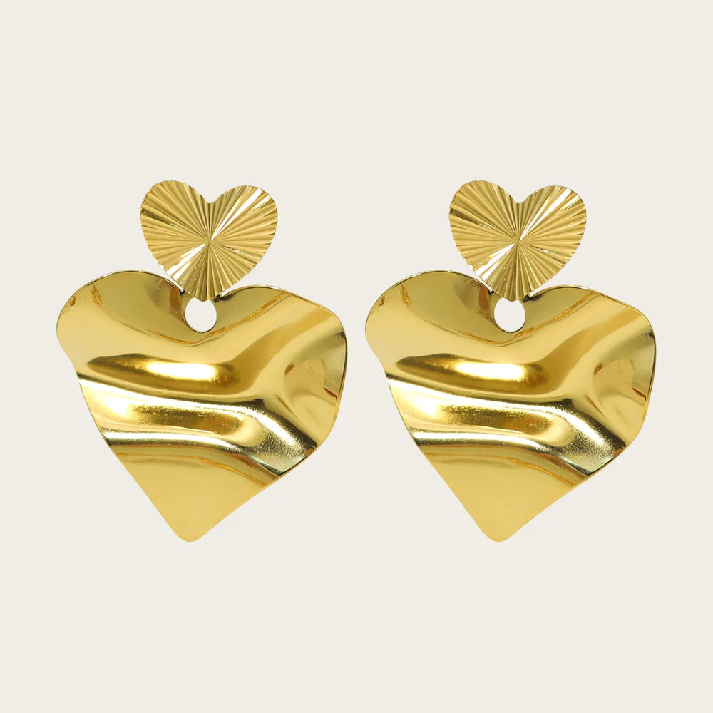 YACHAN Irregular Heart Drop Earrings for Women 18K Gold Plated Chic Individual Trendy Retro Jewelry Waterproof