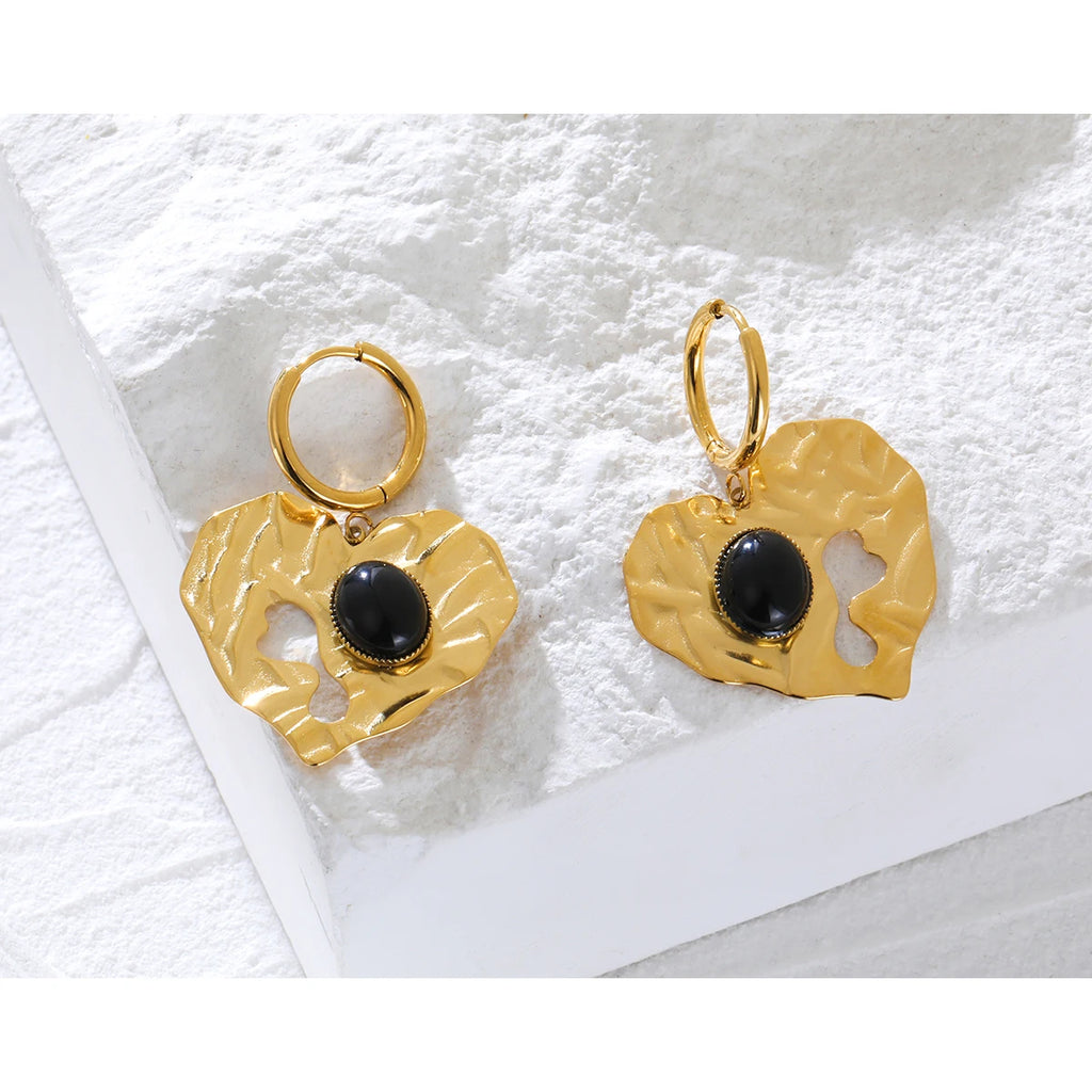 YACHAN Trendy Irregular Heart Drop Earrings for Women Chic Black Stone Huggie Earring Aesthetic Jewelry Waterproof