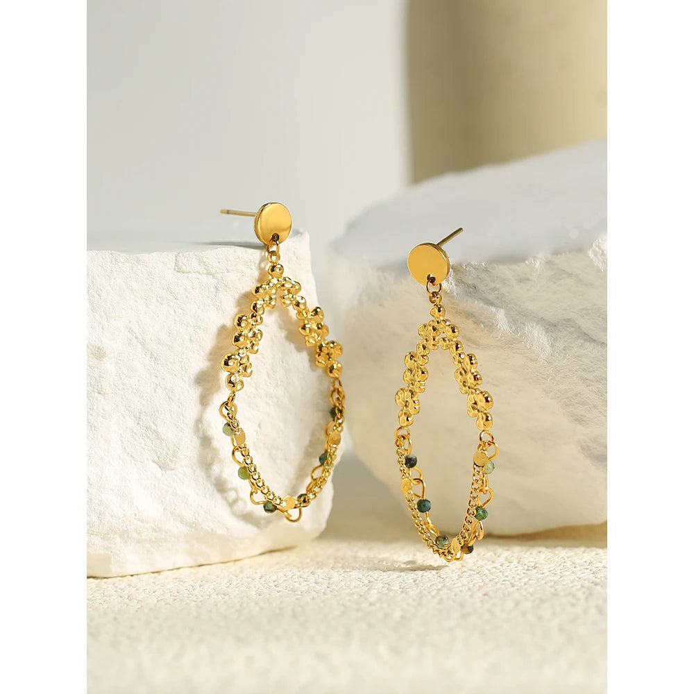 YACHAN 18K Gold PVD Plated Stainless Steel Dangle Earrings for Women Natural Stone Chain Earing Trendy Jewelry Gift