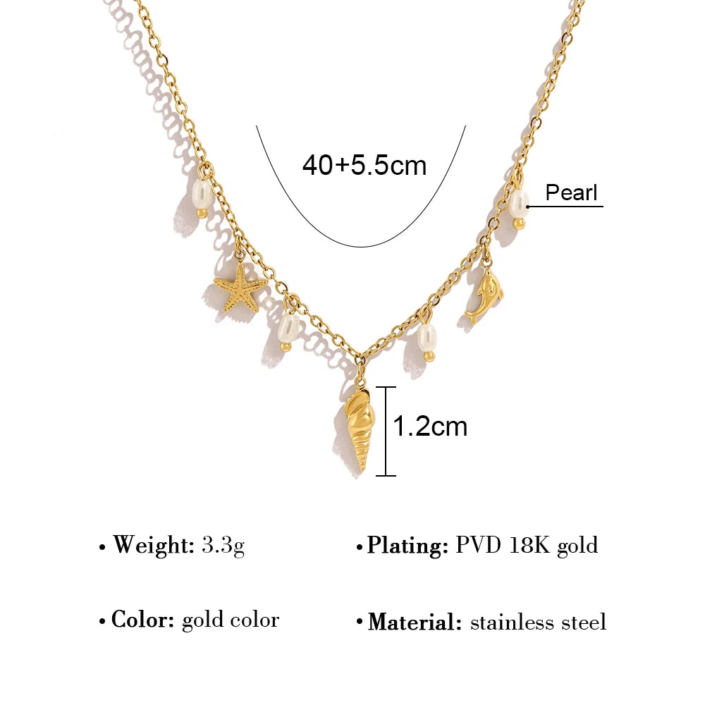 YACHAN Stainless Steel Ocean Charms Necklace for Women Trendy Chic Beach Waterproof Holiday 18K Gold Plated Jewelry