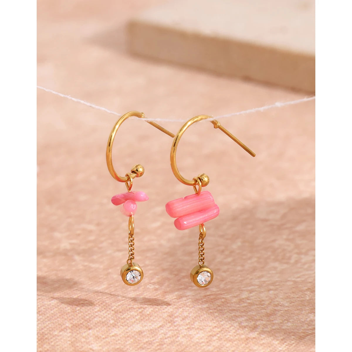 YACHAN Irregular Pink Coral Irregular Dangle Earrings for Women Trendy Elegant Charm 18K Gold Plated Stainless Steel Jewelry