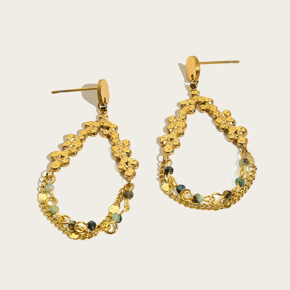 YACHAN 18K Gold PVD Plated Stainless Steel Dangle Earrings for Women Natural Stone Chain Earing Trendy Jewelry Gift