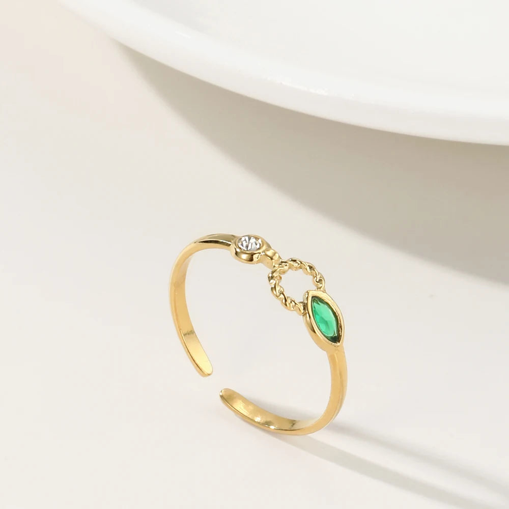 YACHAN Charm Light Green Zircon Crystal Thin Rings for Women Fashion Wedding Stainless Steel Gold Plated Ring Jewelry