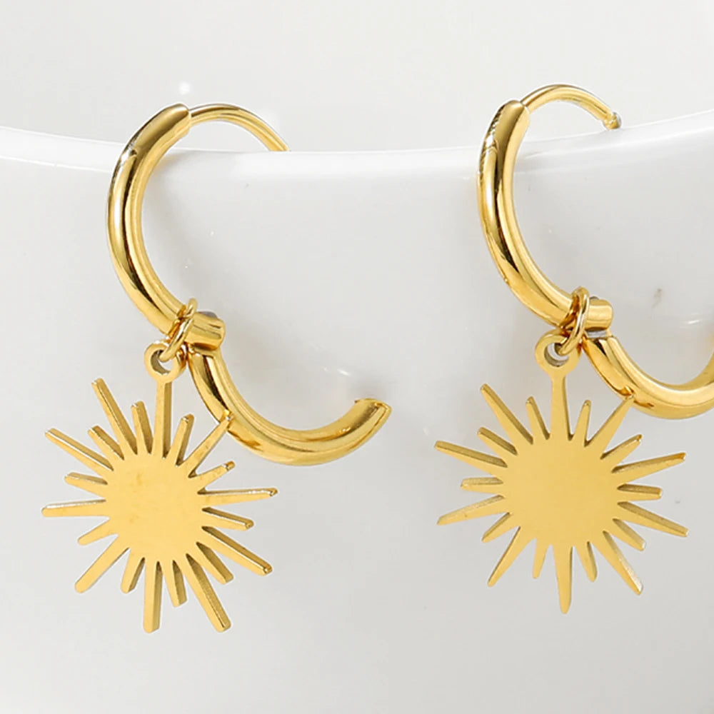 YACHAN Fashion Stainless Steel Gold Color Sun Pendant Drop Earrings for Women High Quality Dangle Earrings Trendy Jewelry