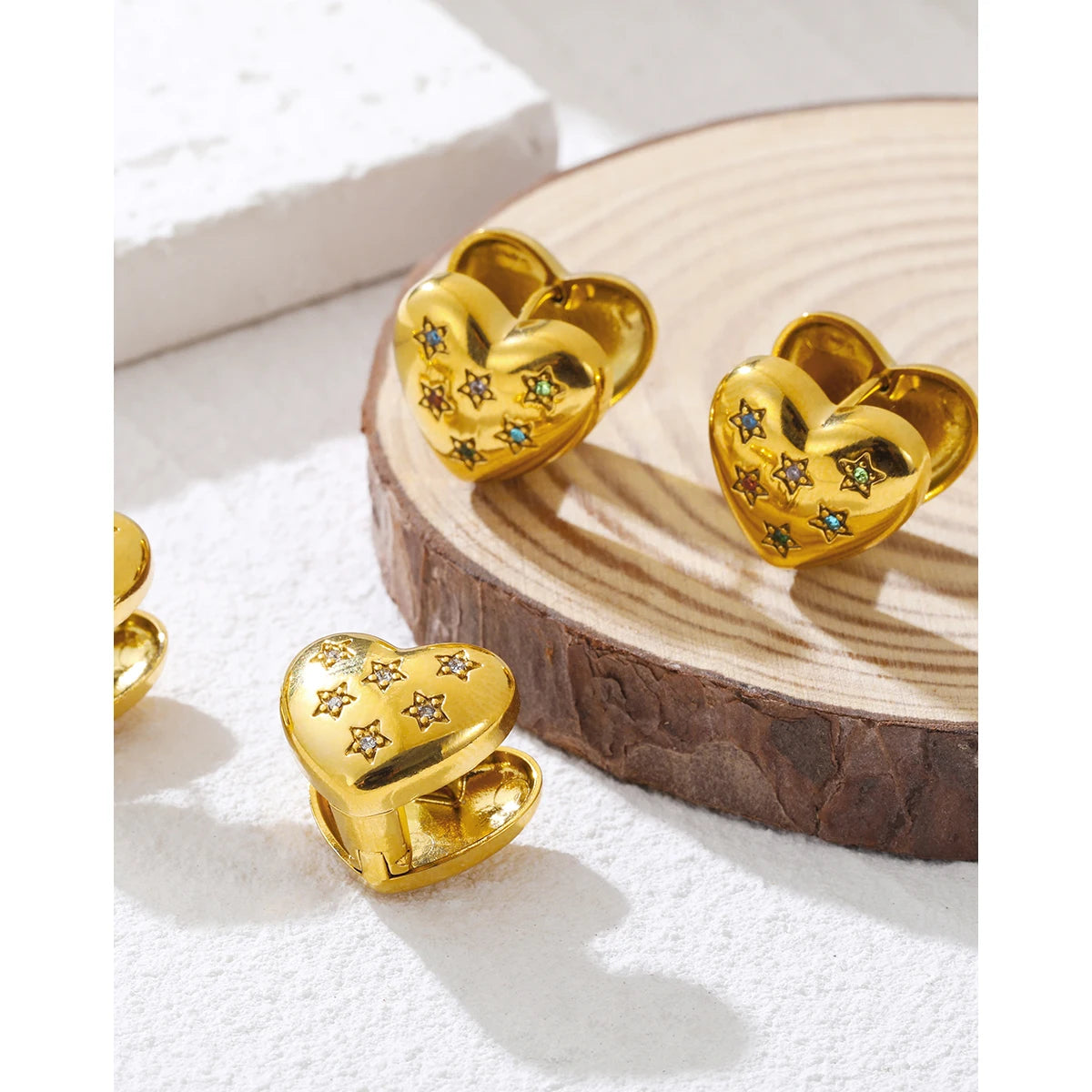 YACHAN 18K Gold Plated Stainless Steel Heart Earrings for Women Star Crystal Trendy Ear Buckle Waterproof Jewelry