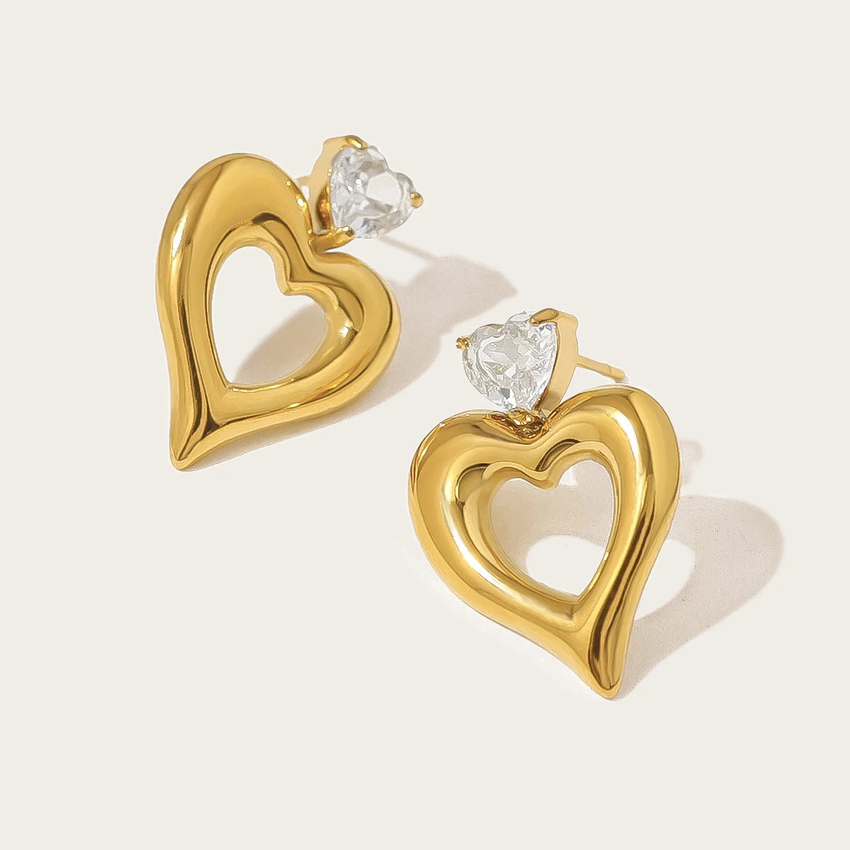 YACHAN Luxury Zircon Love Heart Stainless Steel Earrings for Women Chic 18K Gold Plated Waterproof Trendy Jewelry