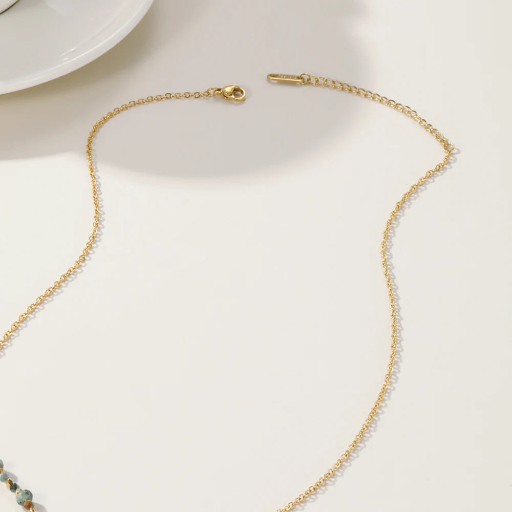 YACHAN Stainless Steel Beaded Chains Splice Eye Necklaces for Women Turquoise Natural Stone 18K Gold PVD Plated Trendy Jewelry