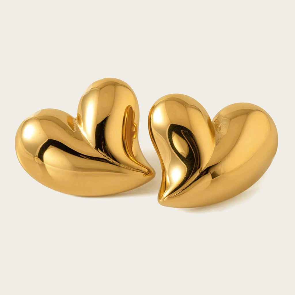 YACHAN Trendy Asymmetric Heart Stud Earrings for Women 18K Gold Plated Glossy Stainless Steel Jewelry
