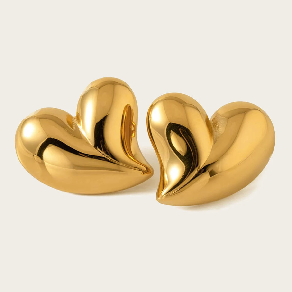 YACHAN Trendy Asymmetric Heart Stud Earrings for Women 18K Gold Plated Glossy Stainless Steel Jewelry