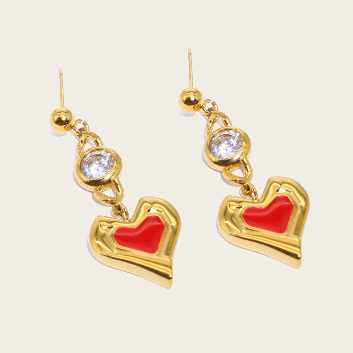 YACHAN Stainless Steel Drop Earrings for Women Luxury Zircon Crystal Red Enamel Piercing Earring Jewelry