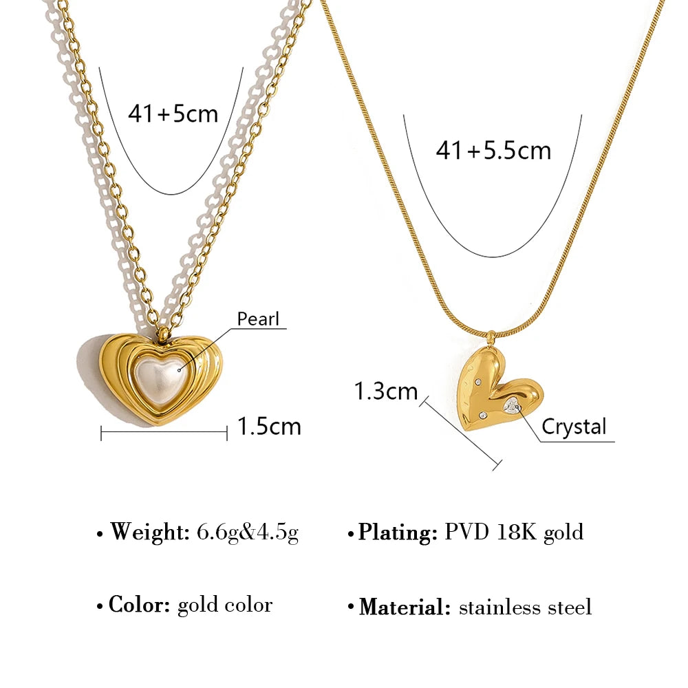 YACHAN Stainless Steel Love Heart Pendant Necklaces for Women 18K Gold Plated Charm Trendy Luxury Tarnish Free Jewelry
