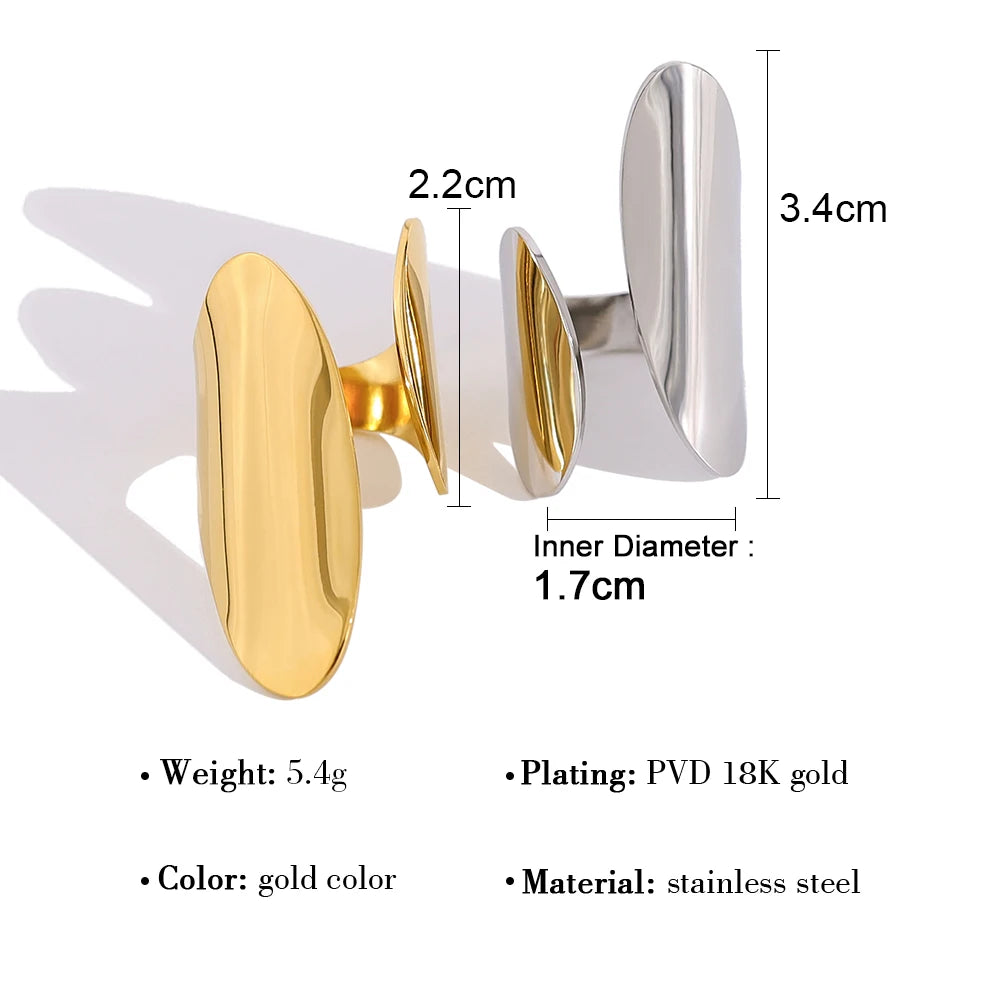 YACHAN Glossy 18K Gold Plated Stainless Steel Rings for Women Punk Hip Hop Irregular Statement Y2K Jewelry Waterproof