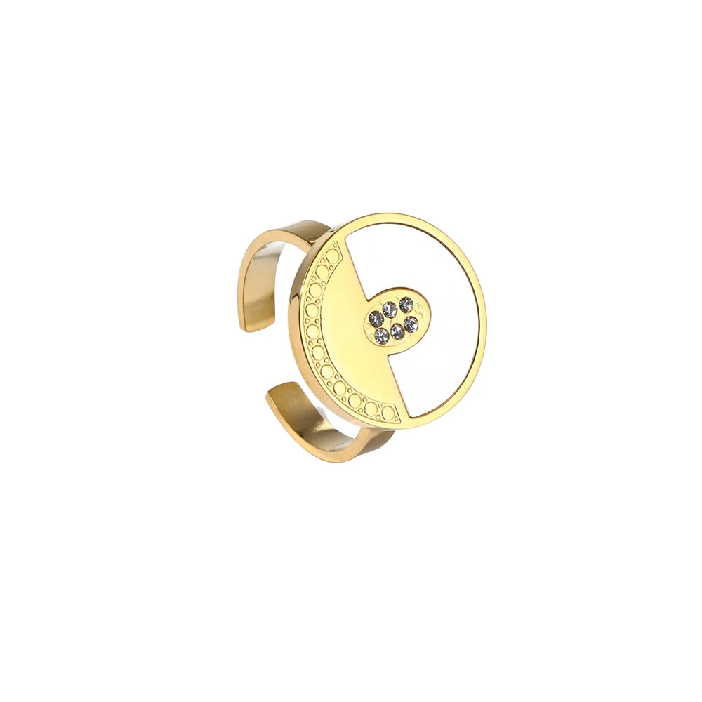 YACHAN 18K Gold Plated Geometric Stainless Steel Rings for Women Shell Malachite Trendy Zircon Luxury Jewelry