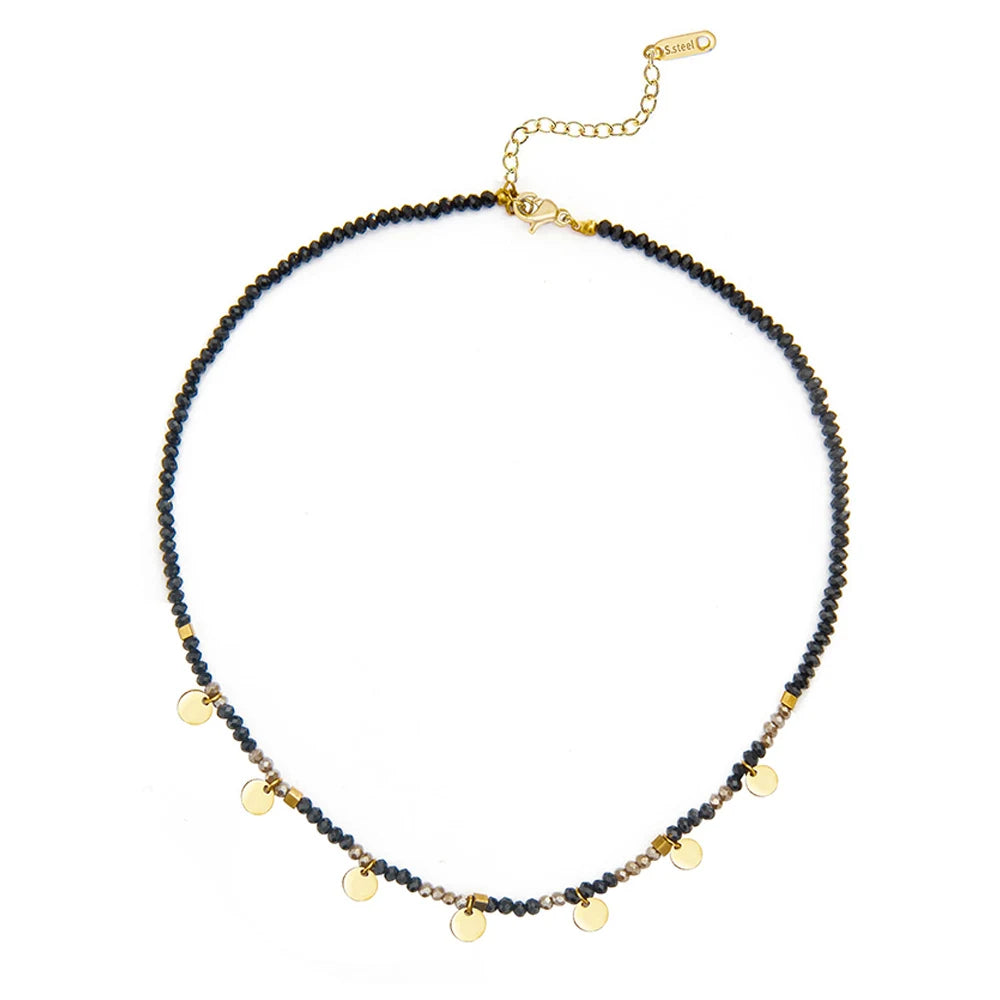 YACHAN Bohemia Colorful Acrylic Beaded Necklace for Women Handmade Bead Stainless Steel round Pendant Necklaces Trendy Jewelry