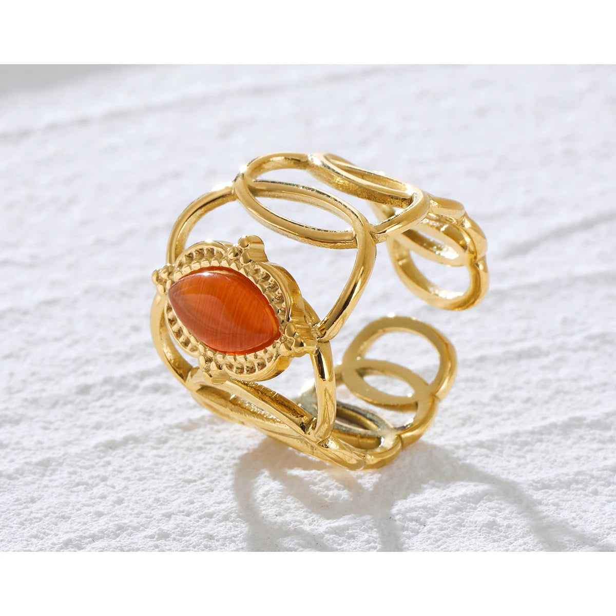 YACHAN 18K Gold Plated Stainless Steel Rings for Women Luxury Opal Vintage Aesthetic Designer Jewelry Waterproof