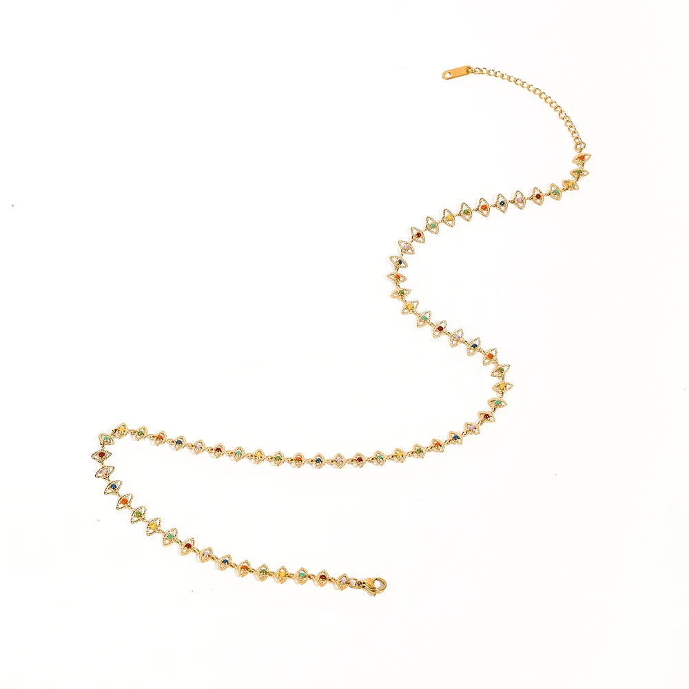 YACHAN 18K Gold Plated French Stainless Steel Necklace for Women Colorful Enamel Charm Clavicle Choker Jewelry Set