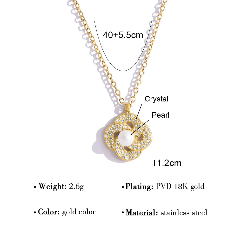 YACHAN Luxury Crystal Pendant Necklace for Women Chic Vintage 18K Gold Plated Stainless Steel Trendy Jewelry