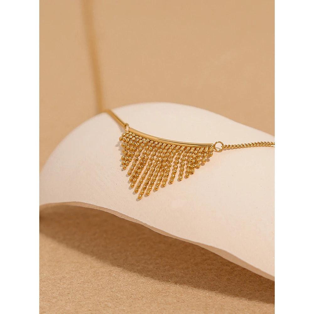 YACHAN Trendy Stainless Steel Gold Plated Chains Necklace for Women Simple Charm Beads Metal Tassels Waterproof Jewelry