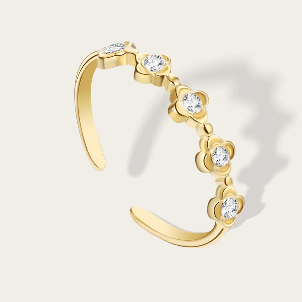 YACHAN Classic Minimalist Floral Zircon Rings for Women Fashion Stainless Steel High Quality Wedding Jewelry