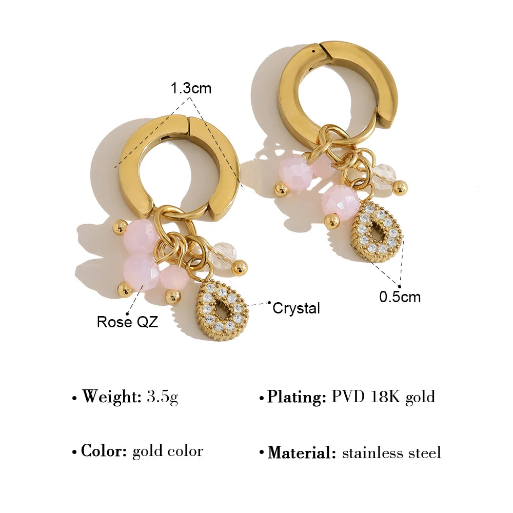 YACHAN Pink Natural Stone Charms Stainless Steel Hoop Earrings for Women Chic 18K Gold Plated Dangle Earring Trendy Jewelry