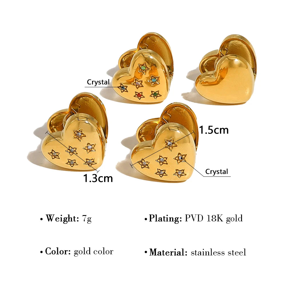 YACHAN 18K Gold Plated Stainless Steel Heart Earrings for Women Star Crystal Trendy Ear Buckle Waterproof Jewelry