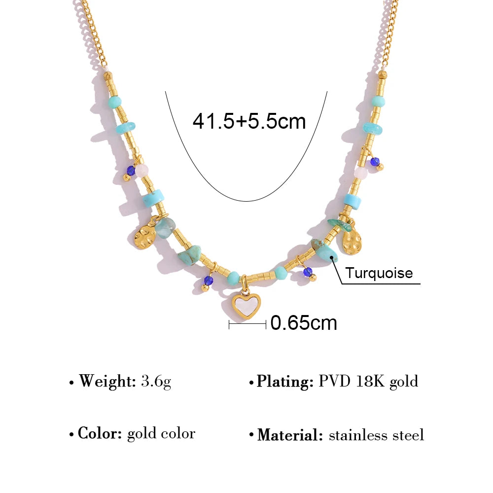 YACHAN Boho Luxury Natural Stone Stainless Steel Necklace for Women Vintage Ethnic Chic 18K Gold Plated Trendy Jewelry