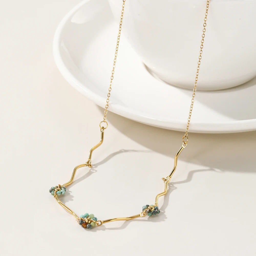 YACHAN Stainless Steel Splice Chain Necklace for Women Acrylic 18K Gold Plated Chains Natural Stone Necklaces Trendy Jewellery