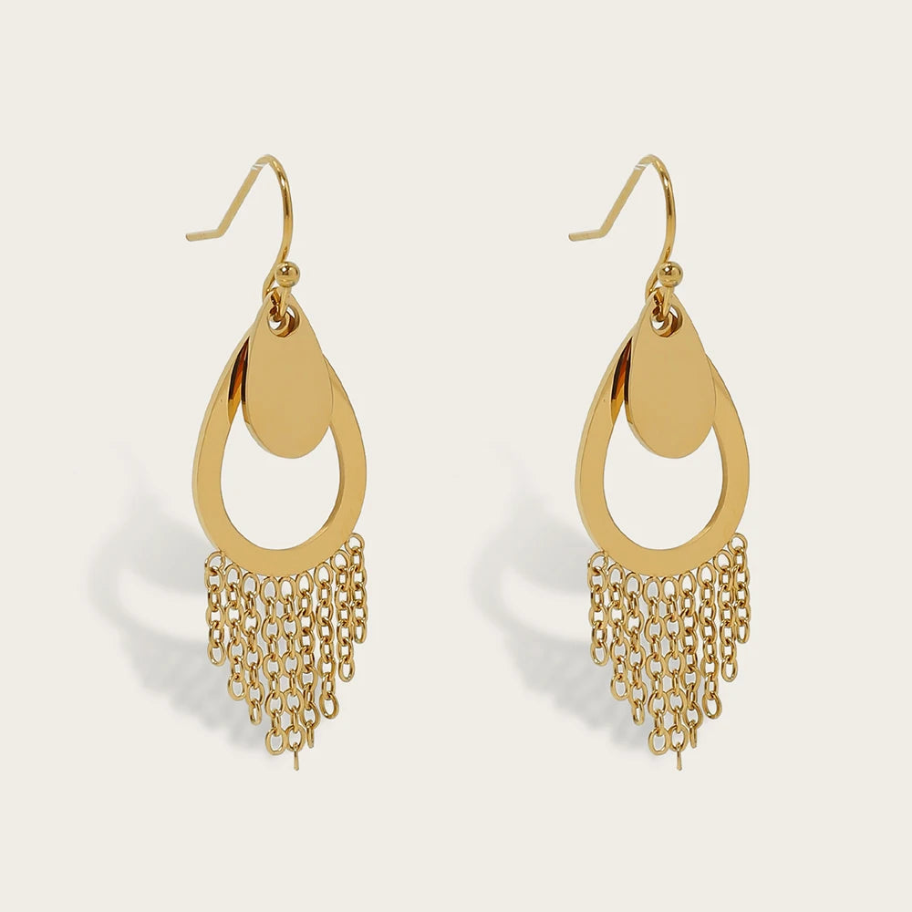 YACHAN 18K Gold Plated Stainless Steel Water Drop Earrings for Women Elegant Chains Tassel Dangle Earring Trendy Jewelry Gift