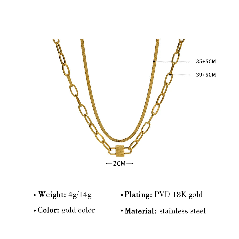 YACHAN 18K Gold Plated Stainless Steel Snake Chain Choker Necklaces for Women Punk Lock Charm Trendy Jewelry Gift