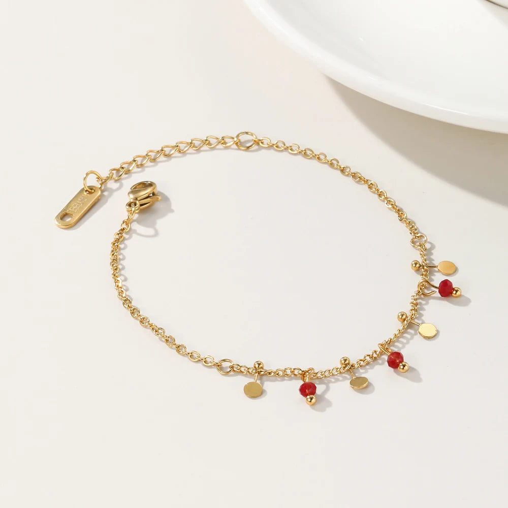 YACHAN 18K Gold Plated Stainless Steel Chain Bracelets Charms Red Acrylic Ball Bracelet Simple 2023 New Trendy Charm Jewelry
