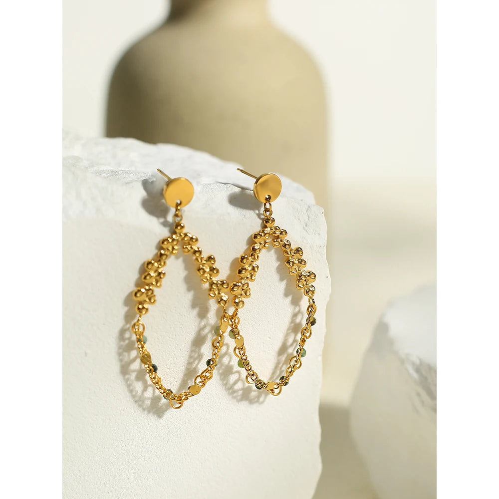 YACHAN 18K Gold PVD Plated Stainless Steel Dangle Earrings for Women Natural Stone Chain Earing Trendy Jewelry Gift