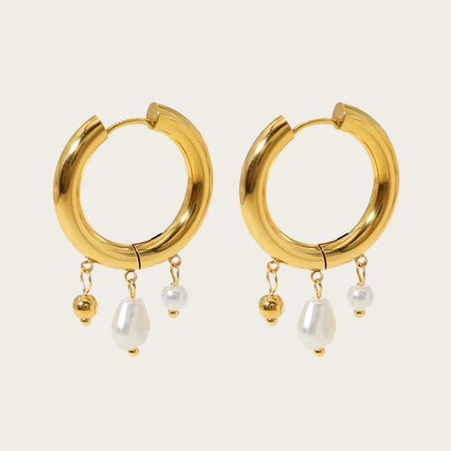YACHAN Baroque Pearl Stainless Steel Hoop Earrings for Women Exquisite Chic Huggie Earring 18K Gold Plated Jewelry