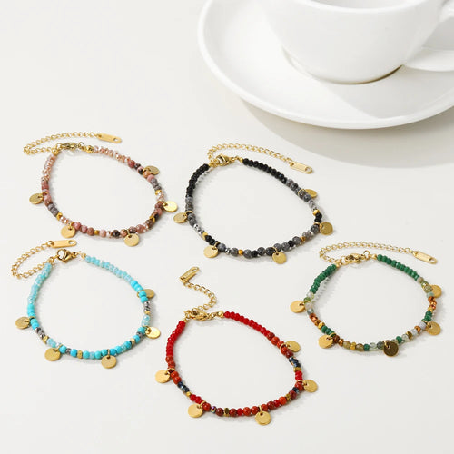 YACHAN Colorful Natural Stone Bead Handmade Link Bracelet Beaded Stainless Steel Bangle Y2K Bohemia Fashion Trendy Charm Jewelry