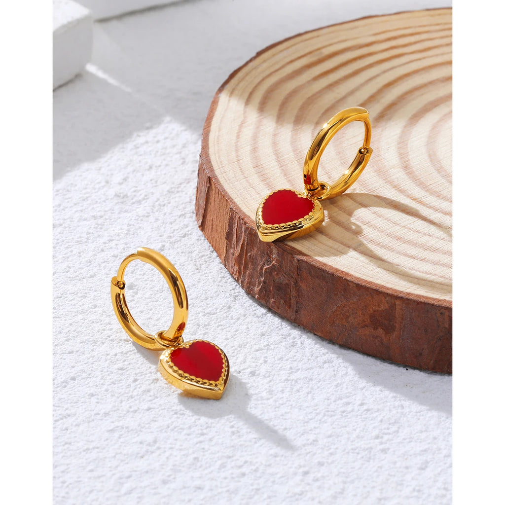 YACHAN Red Heart Stainless Steel Hoop Earrings for Women 18K Gold Plated Chic Cute Trendy Jewelry Waterproof