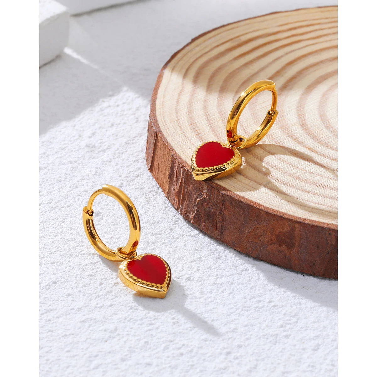 YACHAN Red Heart Stainless Steel Hoop Earrings for Women 18K Gold Plated Chic Cute Trendy Jewelry Waterproof